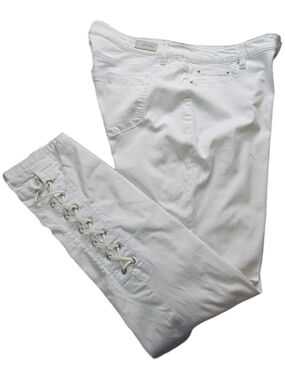 Almost Famous Womens White Skinny Jeans Size 16 Stretch Lace Up Ankle Pants